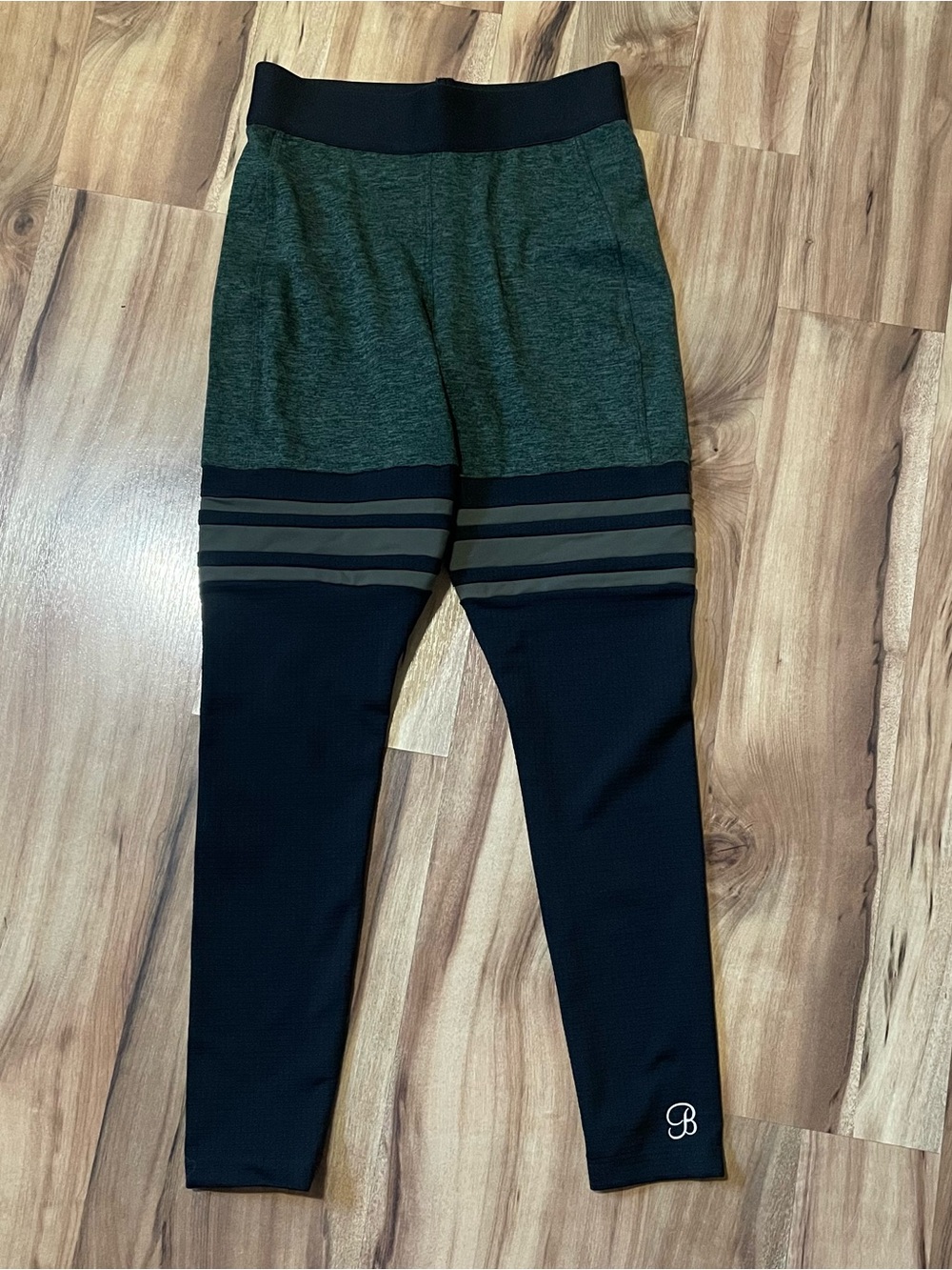 Bombshell Sportswear Thigh-High Sock Leggings Heather Green Stripe EUC